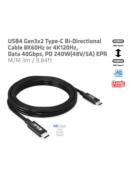 CABLE USB-C 3M/M/M CAC-1579 CLUB3D