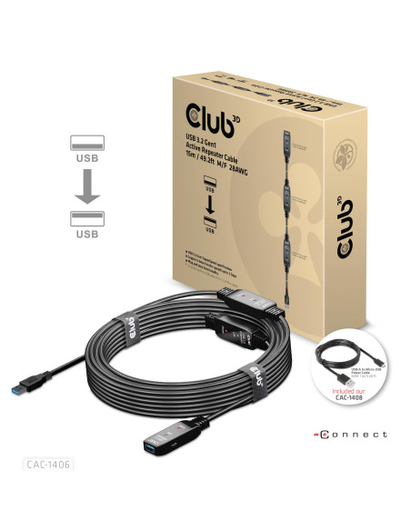 CABLE USB3.2 REPEATER 15M/M/F CAC-1406 CLUB3D