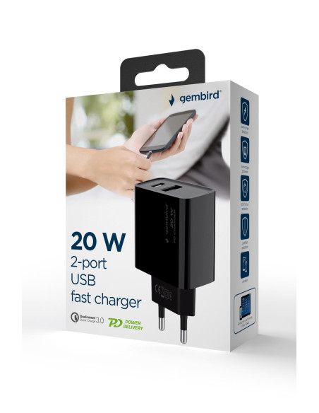 CHARGER USB UNIVERSAL QC3.0/TA-UC-PDQC20-01-BK GEMBIRD