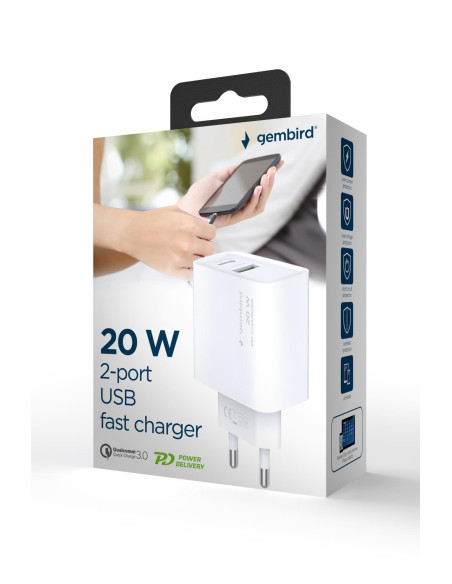 CHARGER USB UNIVERSAL QC3.0/TA-UC-PDQC20-01-W GEMBIRD