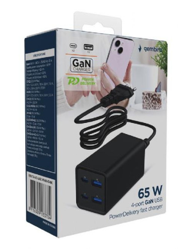CHARGER USB UNIVERSAL 4P 65W/TA-UC-2A2C-PD65-01-BK GEMBIRD