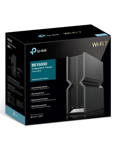 Wireless Router, TP-LINK, ARCHER BE700, Wi-Fi 7 (802.11be), Data speed 15000 Mbit/s, Ethernet WAN Yes, WAN connection type RJ-4