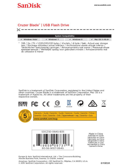 MEMORY DRIVE FLASH USB2 64GB/SDCZ50-064G-B35 SANDISK