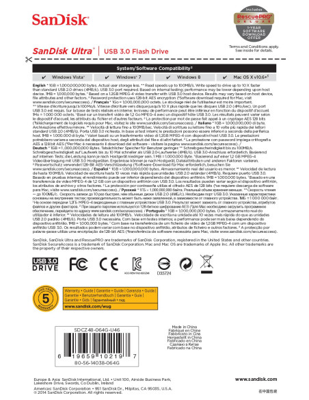 MEMORY DRIVE FLASH USB3 64GB/SDCZ48-064G-U46 SANDISK
