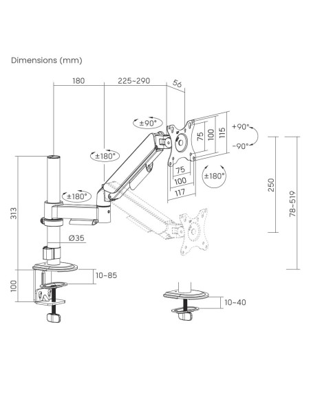 DISPLAY ACC MOUNTING ARM/17-32" MA-DA1P-02 GEMBIRD