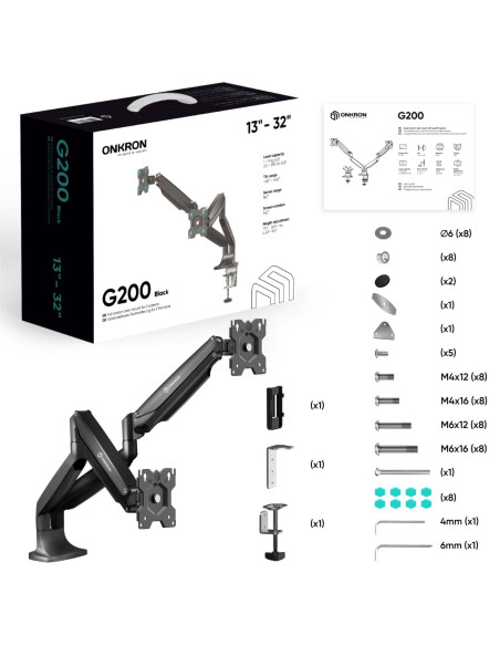 MONITOR ACC DESK MOUNT/13-32" BLACK G200-B ONKRON