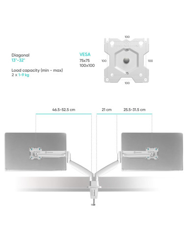 MONITOR ACC DESK MOUNT/13-32" WHITE G200-W ONKRON