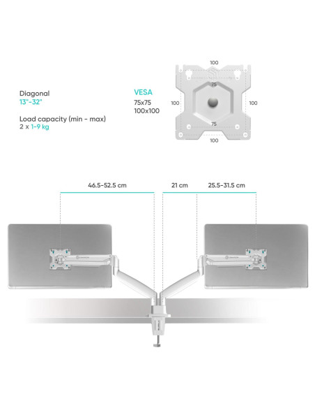 MONITOR ACC DESK MOUNT/13-32" WHITE G200-W ONKRON
