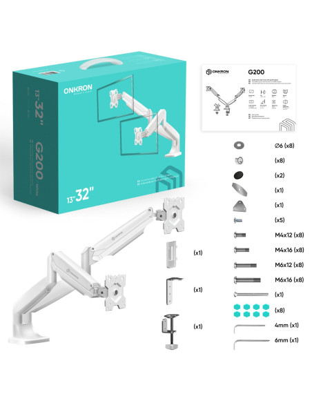 MONITOR ACC DESK MOUNT/13-32" WHITE G200-W ONKRON