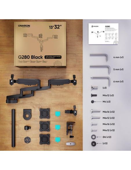MONITOR ACC DESK MOUNT/13-32" BLACK G280-B ONKRON