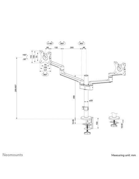 MONITOR ACC DESK MOUNT 17-27''/DUAL DS60-425BL2 NEOMOUNTS