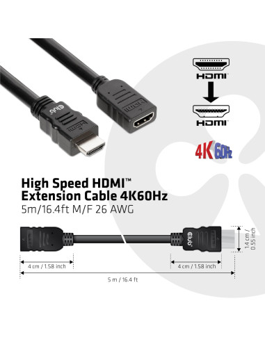 CABLE HDMI TO HDMI 5M/M/F CAC-1325 CLUB3D