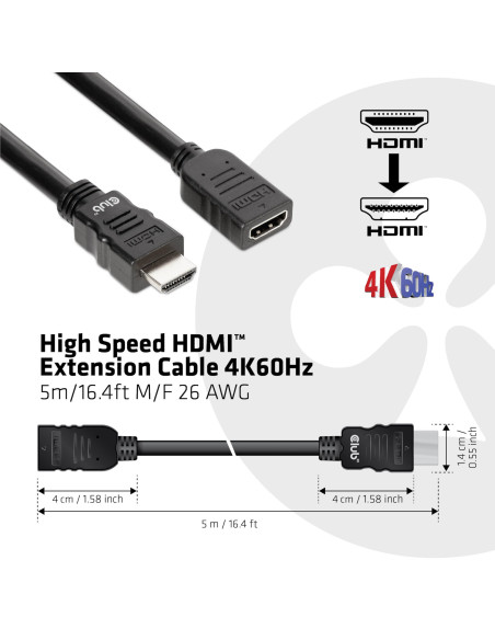 CABLE HDMI TO HDMI 5M/M/F CAC-1325 CLUB3D