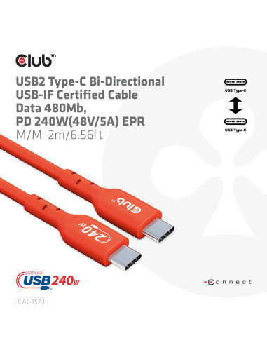 CABLE USB-C TO USB-C 2M/M/M CAC-1573 CLUB3D