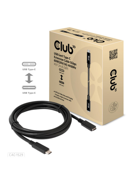 CABLE USB-C TO USB-C 2M/M/F CAC-1529 CLUB3D
