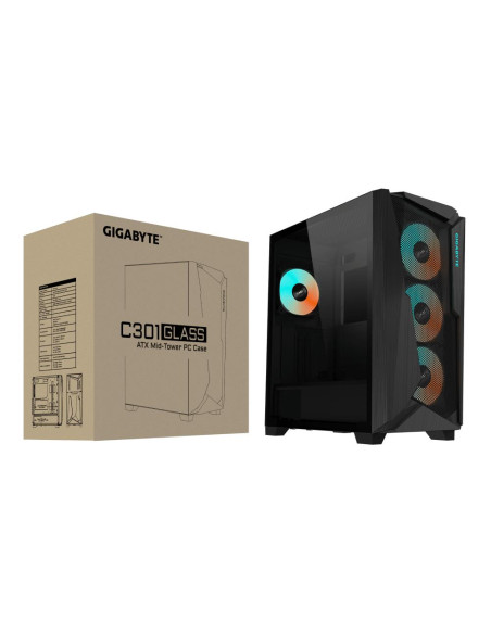Case, GIGABYTE, C301G V2 BLACK, MidiTower, Case product features Transparent panel, Not included, ATX, EATX, MicroATX, MiniITX,