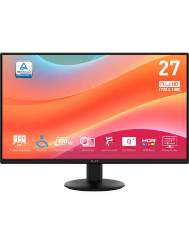 LCD Monitor, MSI, PRO MP272L, 27", Business, Matte, Panel IPS, 1920x1080, 16:9, 100Hz, 1 ms, Tilt, Colour Black, PROMP272L