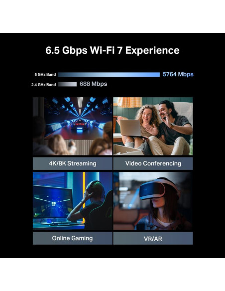 Wireless Router, TP-LINK, Archer BE400, Wi-Fi 7 (802.11be), Data speed 5764 Mbit/s, Ethernet WAN Yes, WAN connection type RJ-45