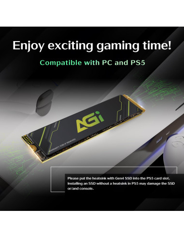 SSD, AGI, 600xTBW rating, MTBF 1600000 h, Read speed 4700 MB/s, Write speed 2800 MB/s, NVMe Yes, PCI Express 4.0, M.2, 1000 GB,