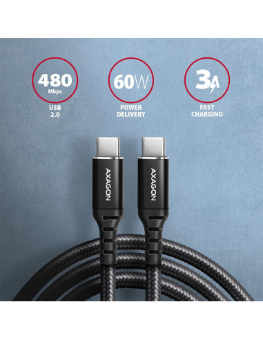 CABLE USB-C TO USB-C 3M 60W/HQ BLACK BUCM-CM30AB AXAGON