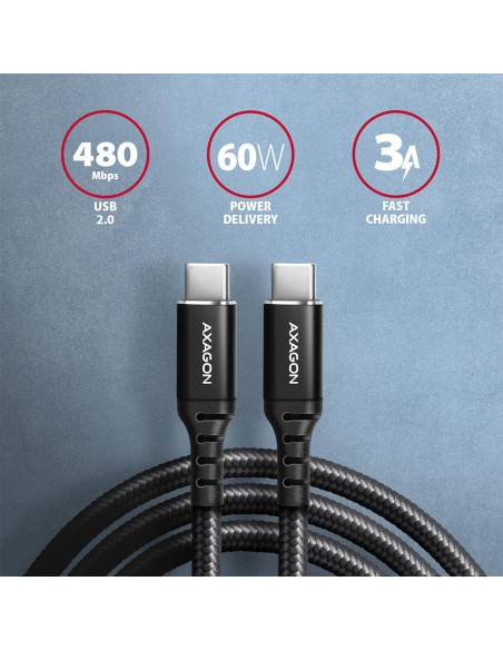 CABLE USB-C TO USB-C 3M 60W/HQ BLACK BUCM-CM30AB AXAGON