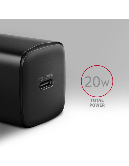MOBILE CHARGER WALL USB-C 20W/1PORT BLACK ACU-PD20 AXAGON