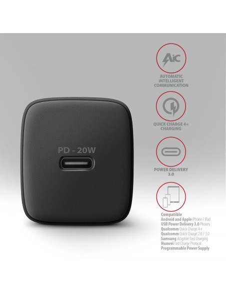 MOBILE CHARGER WALL USB-C 20W/1PORT BLACK ACU-PD20 AXAGON
