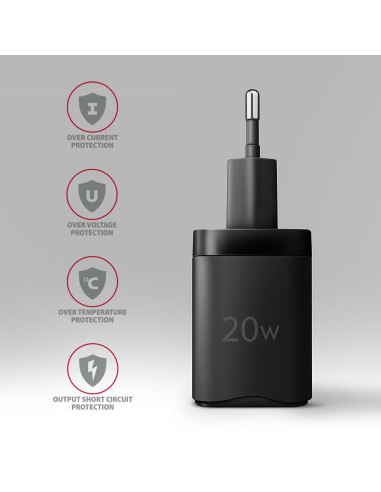 MOBILE CHARGER WALL USB-C 20W/1PORT BLACK ACU-PD20 AXAGON