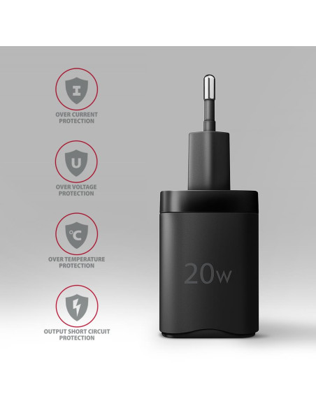 MOBILE CHARGER WALL USB-C 20W/1PORT BLACK ACU-PD20 AXAGON
