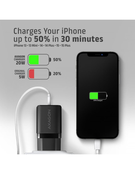 MOBILE CHARGER WALL USB-C 20W/1PORT BLACK ACU-PD20 AXAGON