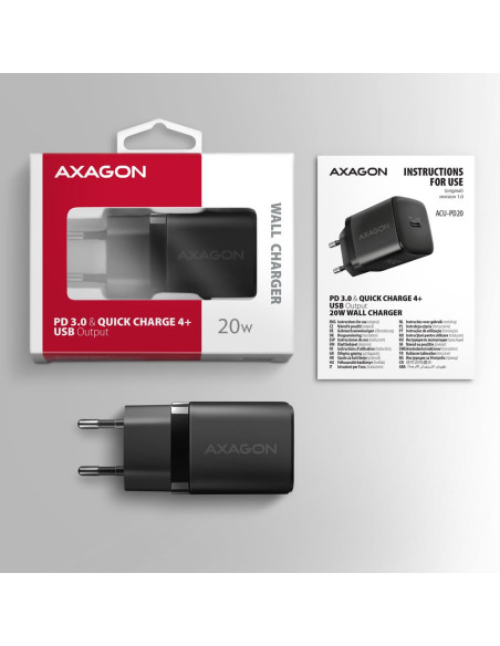 MOBILE CHARGER WALL USB-C 20W/1PORT BLACK ACU-PD20 AXAGON