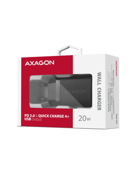 MOBILE CHARGER WALL USB-C 20W/1PORT BLACK ACU-PD20 AXAGON