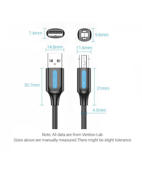 CABLE USB2.0 MALE TO MALE/0.5M BLACK COQBD VENTION