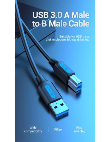 CABLE USB3.0 MALE TO MALE/3M BLACK COOBI VENTION