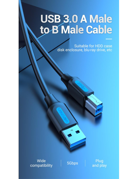 CABLE USB3.0 MALE TO MALE/3M BLACK COOBI VENTION