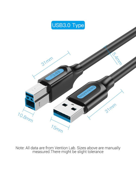 CABLE USB3.0 MALE TO MALE/3M BLACK COOBI VENTION