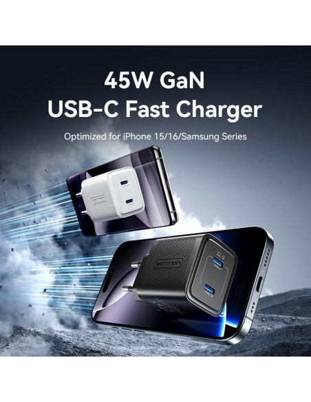 MOBILE CHARGER WALL 45W USB-C/2P BLACK FEFB0-EU VENTION