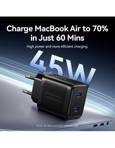 MOBILE CHARGER WALL 45W USB-C/2P BLACK FEFB0-EU VENTION