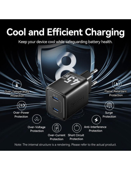 MOBILE CHARGER WALL 45W USB-C/2P BLACK FEFB0-EU VENTION
