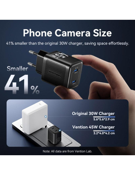 MOBILE CHARGER WALL 45W USB-C/2P BLACK FEFB0-EU VENTION