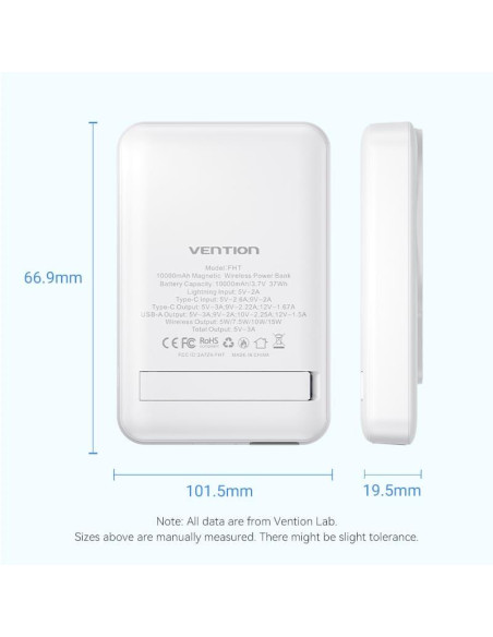 POWER BANK WRL 10000MAH 22.5W/MAGNETIC WHITE FHTW0 VENTION