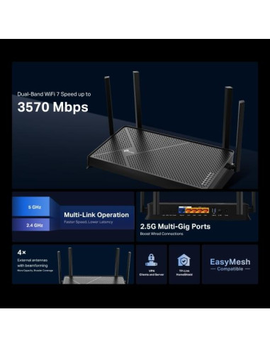 Wireless Router, TP-LINK, 3600 Mbps, Number of antennas 4, ARCHERBE3600