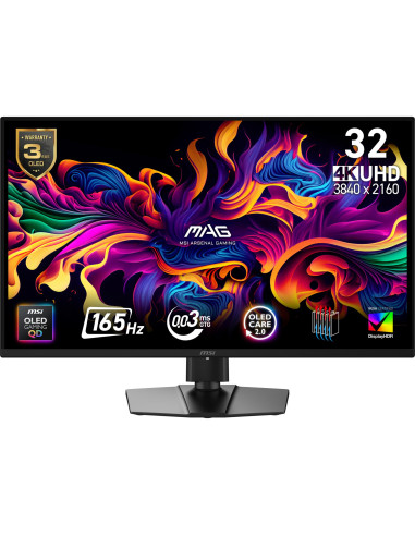 Monitor, MSI, 31.5 ", 3840 x 2160 pixels, 4K Ultra HD, Native aspect ratio 16:9, QD-OLED, Flat, MAG322UPQD-OLEDE16