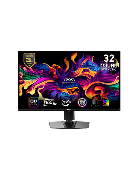 Monitor, MSI, 31.5", Gaming, Panel QD-OLED, 3840x2160, 16:9, 165Hz, 0.03 ms, Swivel, Pivot, Height adjustable, Tilt, Colour Bla