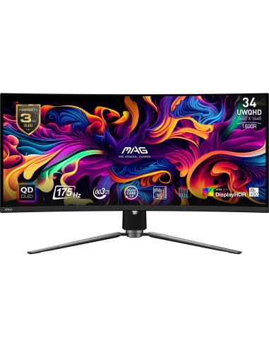 LCD Monitor, MSI, 34", Curved/21 : 9, Panel QD-OLED, 3440x1440, 21:9, 175Hz, Matte, 0.03 ms, Swivel, Height adjustable, Tilt, C