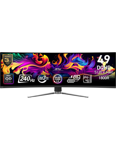 Monitor, MSI, 49 ", 5120 x 1440 pixels, Dual QHD, Native aspect ratio 32:9, QD-OLED, Curved, MPG491CQPXQD-OLED