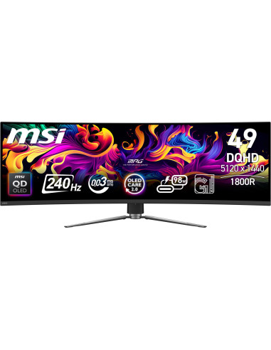 Monitor, MSI, 49 ", 5120 x 1440 pixels, Dual QHD, Native aspect ratio 32:9, QD-OLED, Curved, MPG491CQPXQD-OLED