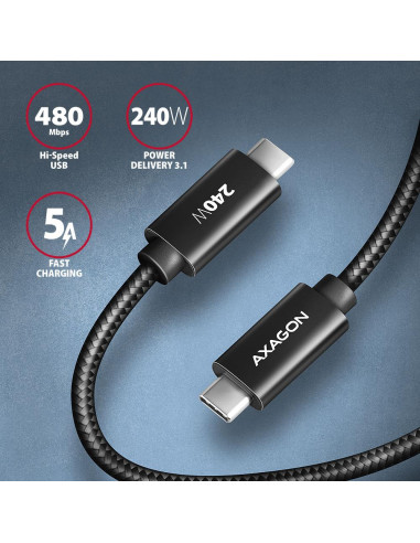 CABLE USB-C TO USB-C 1.5M 240W/BRAID BLK BUCM2-CM15AB AXAGON