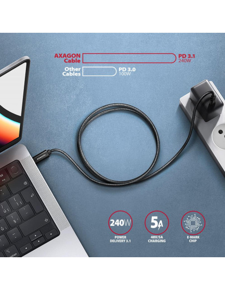CABLE USB-C TO USB-C 1.5M 240W/BRAID BLK BUCM2-CM15AB AXAGON