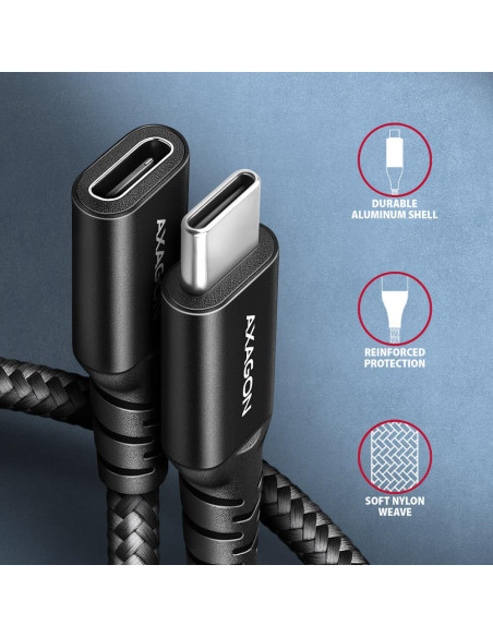 CABLE USB-C EXTENSION 1M/BLACK BUCM32-CF10AB AXAGON